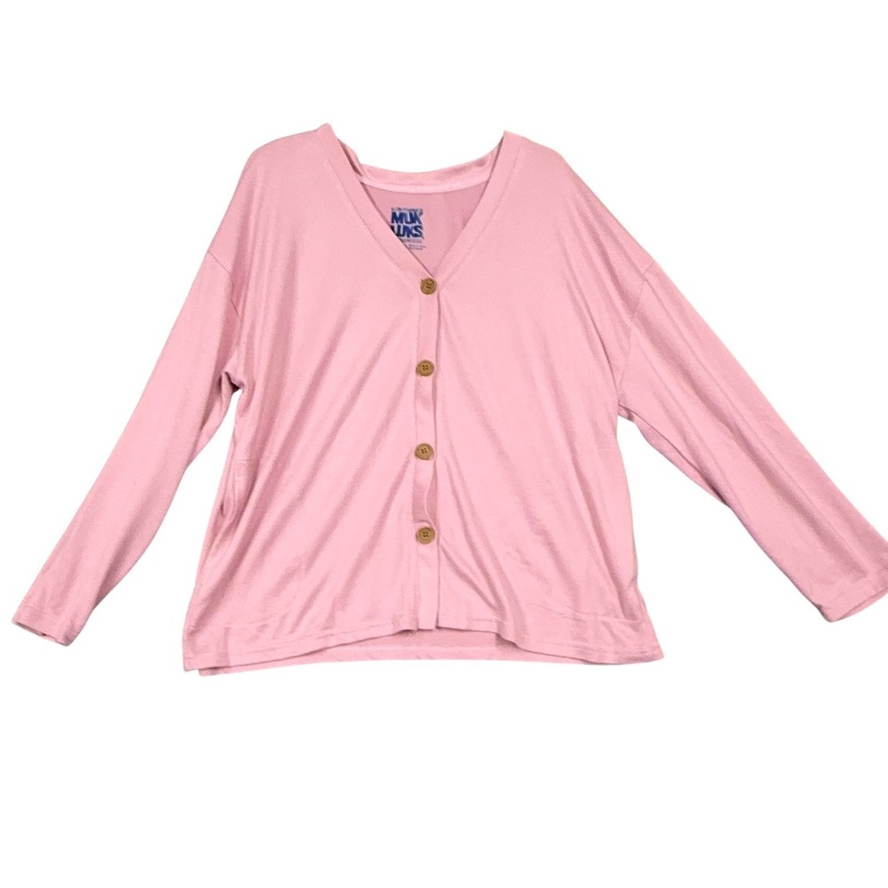 Muk Luks Cardigan Sweater Womens XL Pink V Neck Button Front Pockets Lightweight